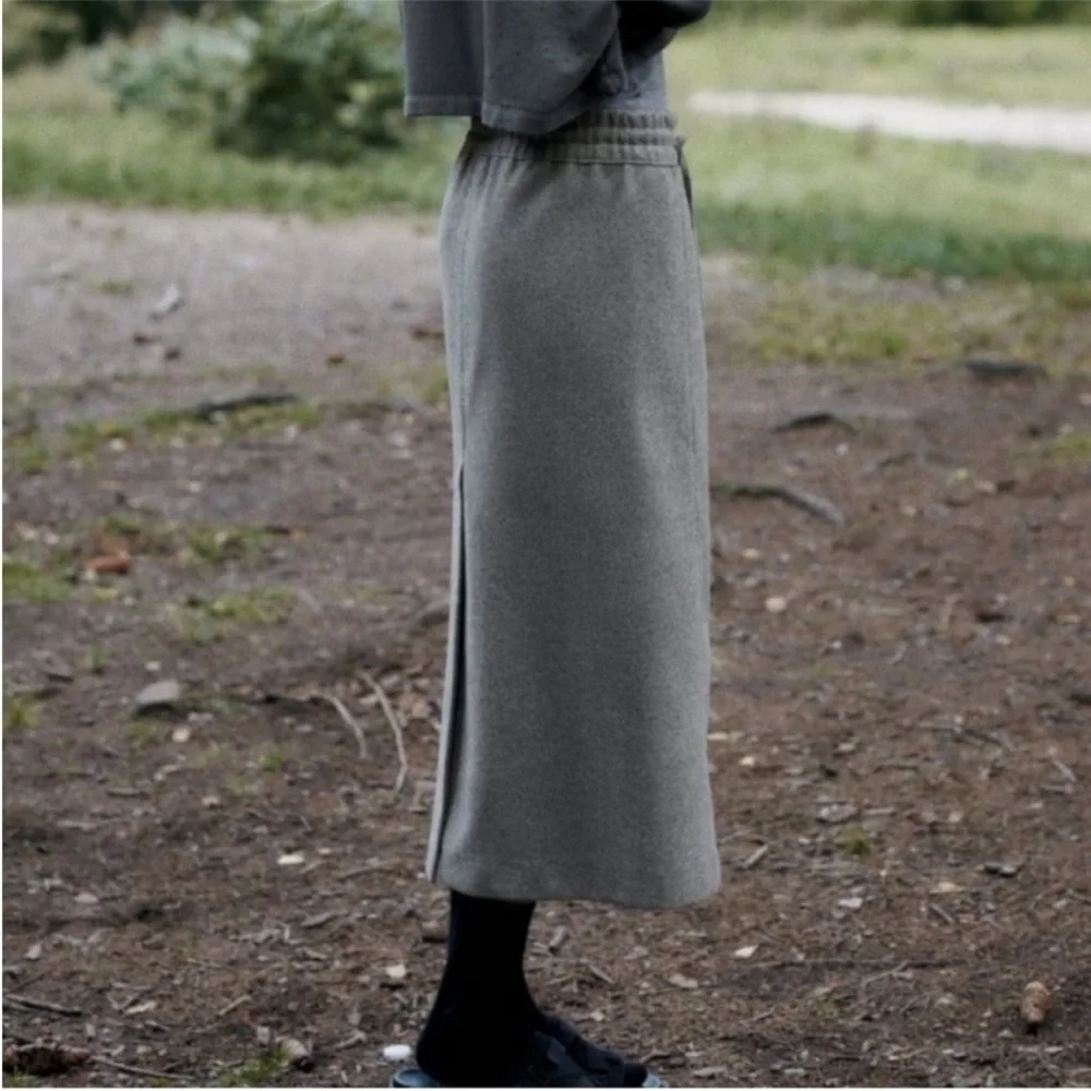 Zara, Mid-Gray, STRAIGHT FELT TEXTURE SKIRT, Large